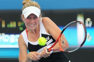 Australian wild card Olivia Rogowska claimed victory in her first-round qualifying match, out-hitting fourth seed Shuai Zhang.