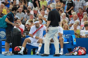 Swede Robert Lindstedt retired injured with a calf injury after the first set.