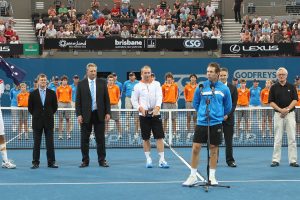 Hanley gave a speech for the winning Australian-Czech duo, after receiving their championship trophy at the awards presentation following the match.
