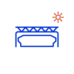 Outline of Pat Rafter Arena with a sun icon