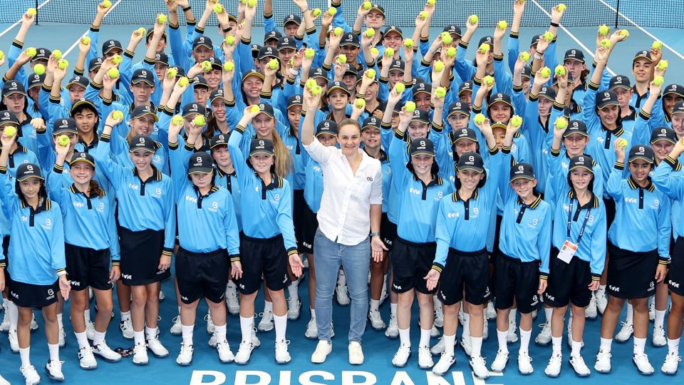 Ash Barty with Brisbane International 2025 "Barty Ballkids"; Tennis Australia