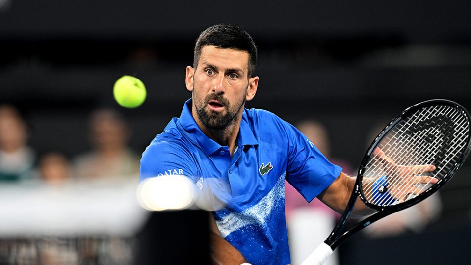 Novak Djokovic denies Rinky Hijikata in striaght sets in the opening round of the 2025 Brisbane International. Photo: Getty Images