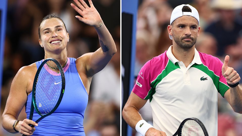 Aryna Sabalenka and Grigor Dimitrov aim to reach back-to-back Brisbane International finals. Photos: Getty Images